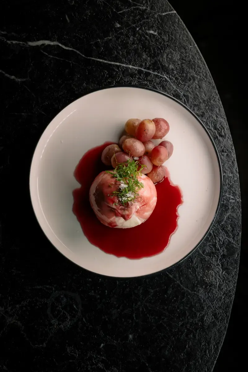 Burrata, Fire-Roasted Grapes & Red Wine Reduction