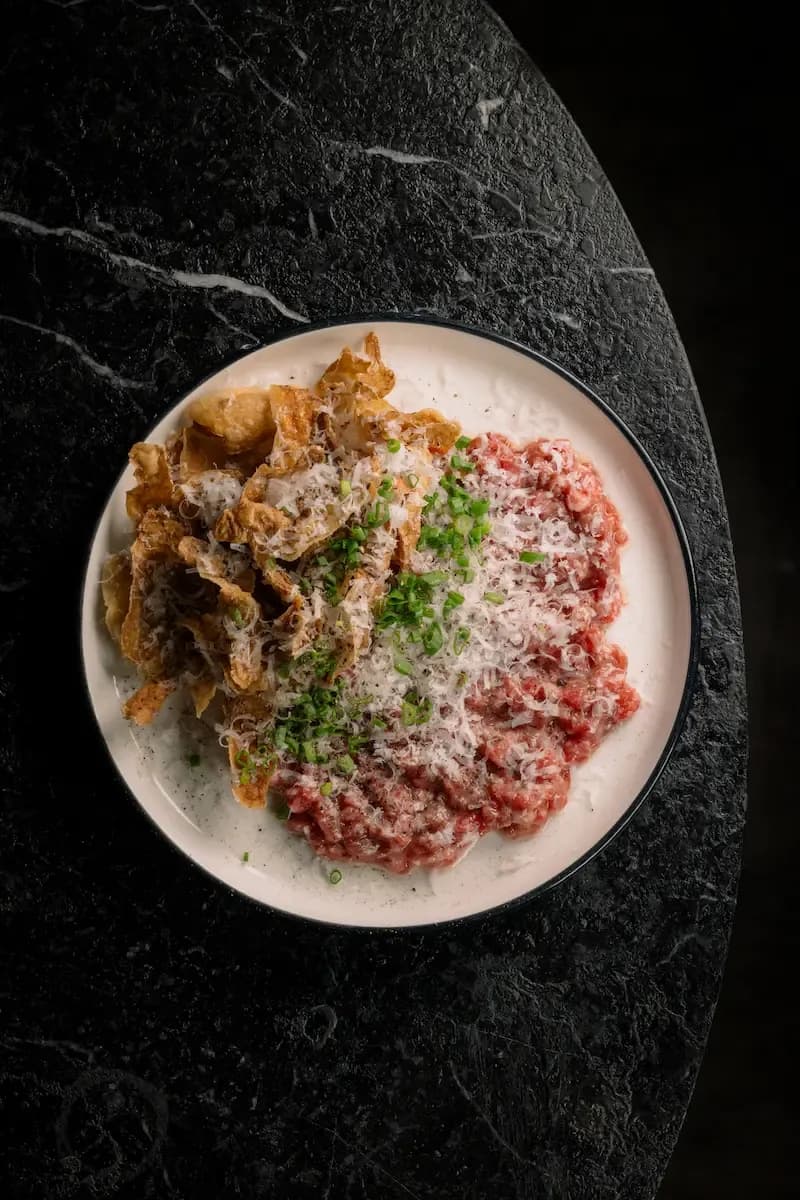 Wagyu Beef Tartare, Grana Padano & Potato Skin Chips